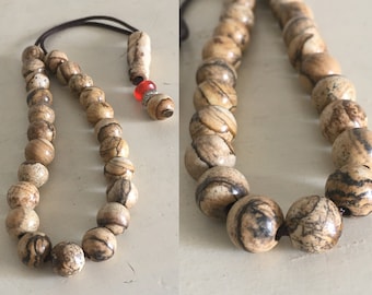 Brown Stripe Jasper Worry Beads. Vintage Greek Kompoloi in Original Presentation Gift Case.