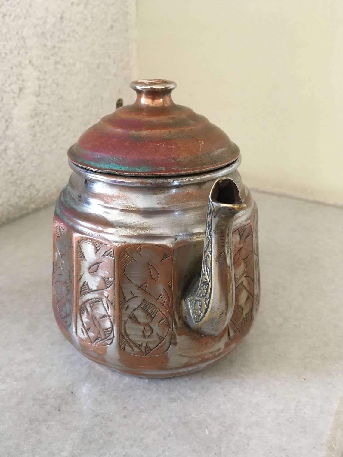 Engraved Vintage Teapot. Natural Timeworn Patina Teapot. Etsy