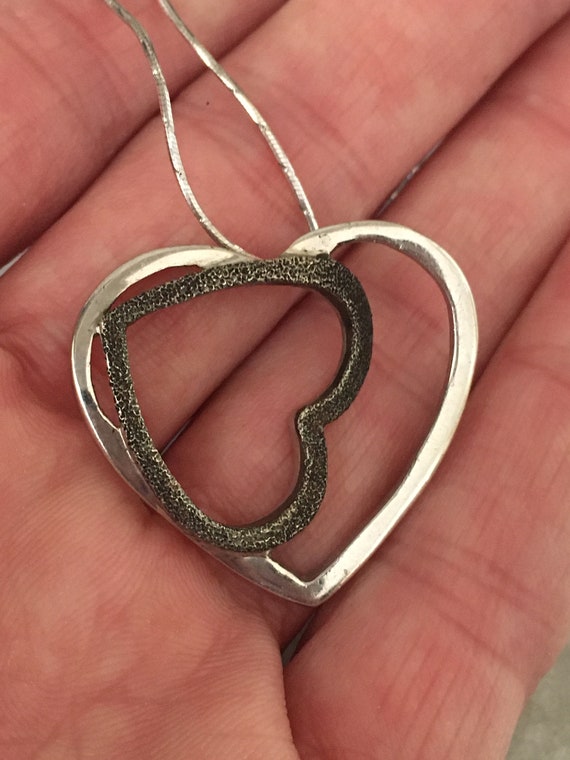 Silver Handmade 2 Hearts Pendant with Silver Chai… - image 2