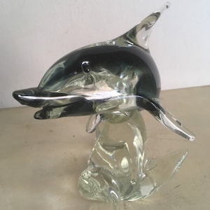 Fish Blown Glass Figurine, Murano Style Glass Sculpture, Venetian Glass Art Statue Home Decor. 20 cm Tall.