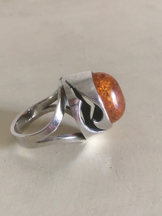 Sterling Silver and Amber Ring. Tall & Big Oval F… - image 6