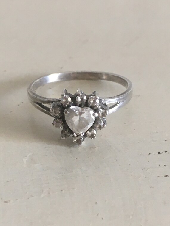 Sterling SIlver 925 Heart Shaped Ring with Transp… - image 4