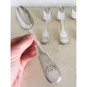 Antique Sterling Silver 84,  6 Spoons Set. 1870&#39;s Fully Hallmarked Imperial Russian Big Spoons Silverware Dinnerware Set.
