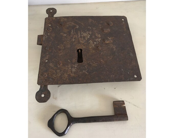 Antique Large Key and Lock. 19th Century Church Farmhouse Chateau