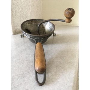 1940&#39;s Moulinette Food Mill. Vintage Collectible Kitchenware. Vintage French Kitchen Industrial Decor. Wood and Iron Food Grinder.