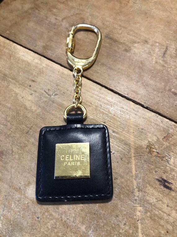 Vintage Celine Paris Keychain Black Leather Gold Carabiner Vintage Celine Paris Keychain Black Leather Gold Carabiner
