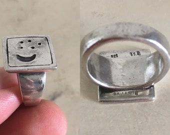 Signed "ΔΑΙΛΑΝΗΣ" Sterling Silver Ring. Post Modern Square Face Unisex Ring. Hallmarked 925 Vintage Handmade Ring for Men or Women.