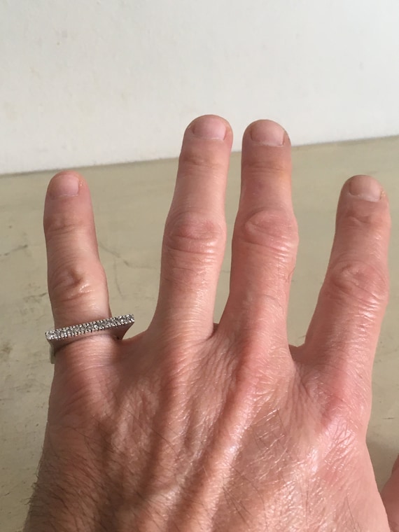 Sterling Silver Flat Shaped Ring with Faceted Zir… - image 5