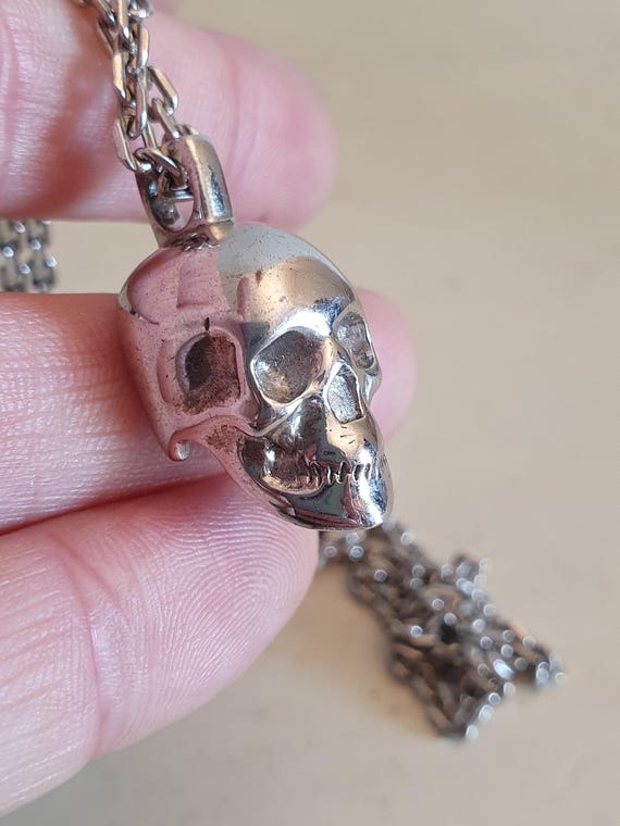 Solid Sterling Silver Skull Pendant Necklace, Hea… - image 8