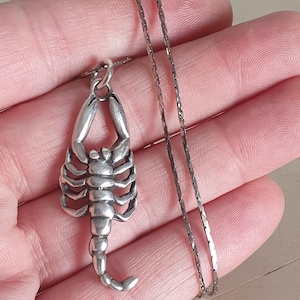 Vintage 925 Silver Scorpion Pendant Necklace with Chain, Handmade Zodiac Jewelry, Scorpio Gift for Him or Her, 1980s Design