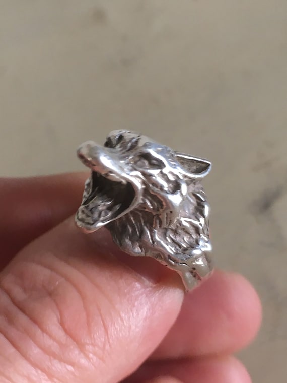 Sterling Silver Wolf Head Ring. Wolf Sculpture Ha… - image 6