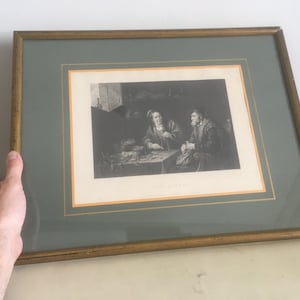 Framed Vintage Lithograph “The Misers”. 19th Century Reproduction Wall Art. Original Work of Art by Teniers & by C. W. Sharpe.
