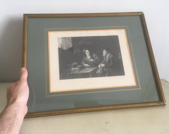 Framed Vintage Lithograph “The Misers”. 19th Century Reproduction Wall Art. Original Work of Art by Teniers & by C. W. Sharpe.