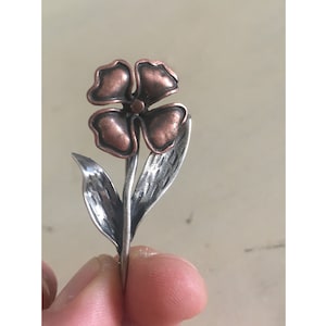Vintage Silver Flower Brooch. Bronze Coated Design Sterling Silver Brooch Hallmarked 925. Clothes and Bags Brooch Pin for Women.