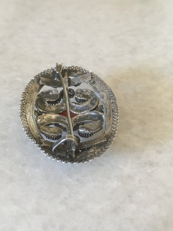 Silver Antique Oval Brooch. Caramel Tone semi tra… - image 3
