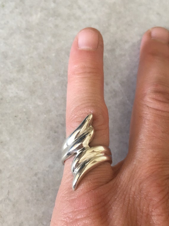 Abstract Wings Silver Ring. Vintage and Handmade Pure Sterling Silver 950 Women's Ring.