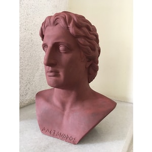 Alexander the Great Sculpture Statue. Handmade and Signed Greek Bust. Vintage Office and Home Art from Greece.