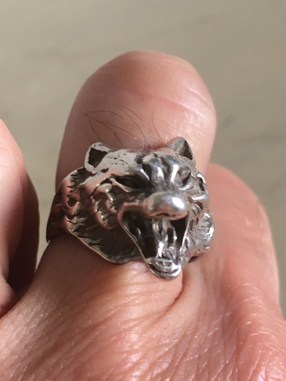 Sterling Silver Wolf Head Ring. Wolf Sculpture Ha… - image 1