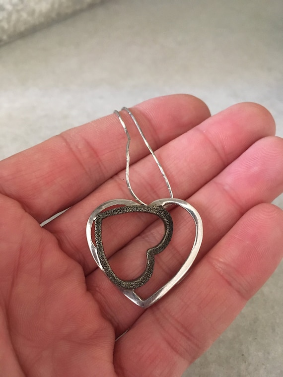 Silver Handmade 2 Hearts Pendant with Silver Chai… - image 1