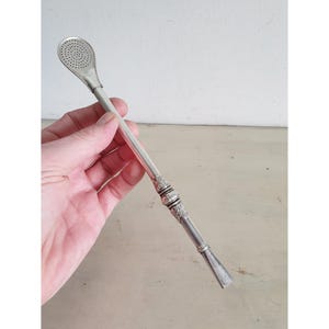 Vintage Alpacca Bombilla Straw by Eberle | Ornate Nickel Silver Mate Straw with Filter | Argentina ca. 1950s | 21cm, 27g