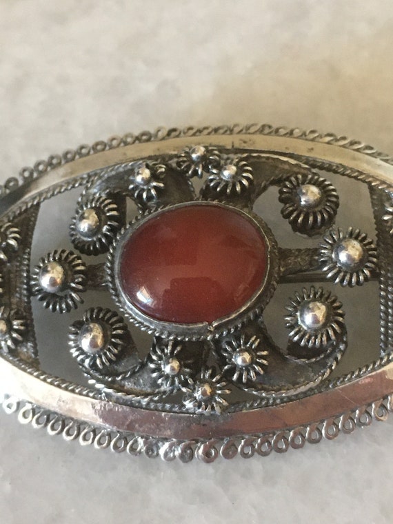 Silver Antique Oval Brooch. Caramel Tone semi tra… - image 8
