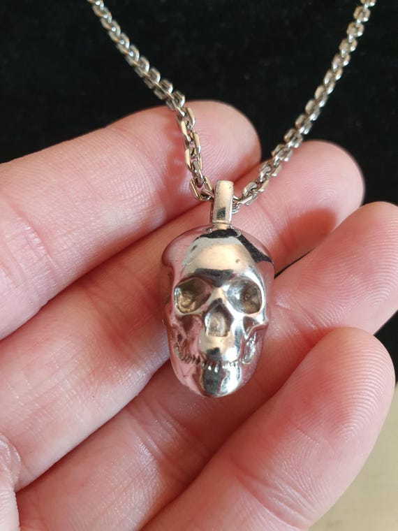 Solid Sterling Silver Skull Pendant Necklace, Hea… - image 5