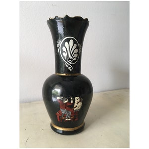 Ancient Greek Replica Glass Vase. Archaic Double Sided Illustrated Replica. Woman Serving Wine Scene.