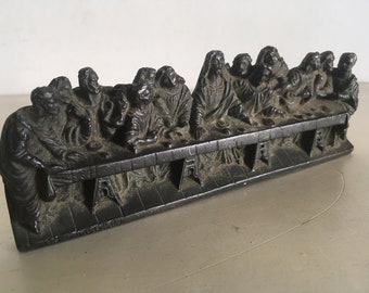 The Last Supper Jesus Christ Leonardo da Vinci Bronze Finish. Signed Christian Religious Art Decor Item.