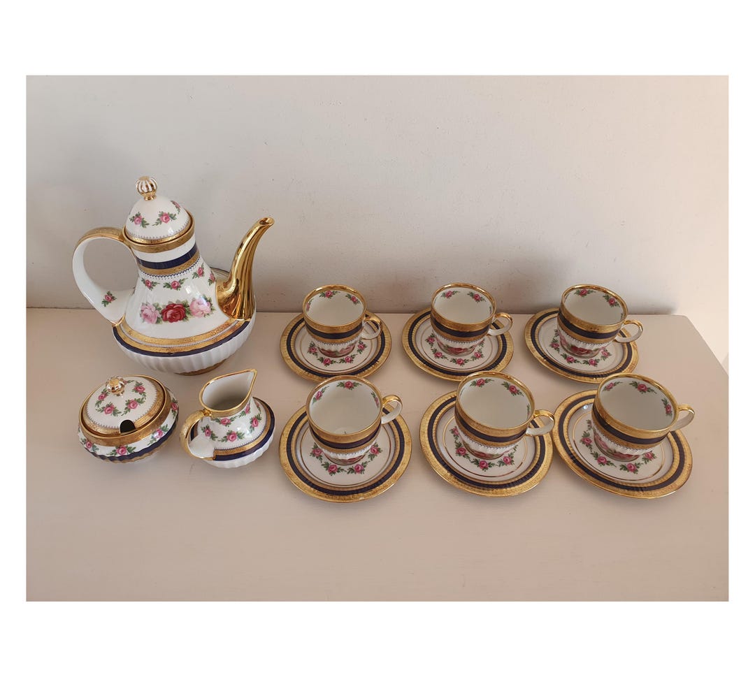 Vintage Royale Limoges Coffee Tea Set for 6 With Roses and 22K Gold ...