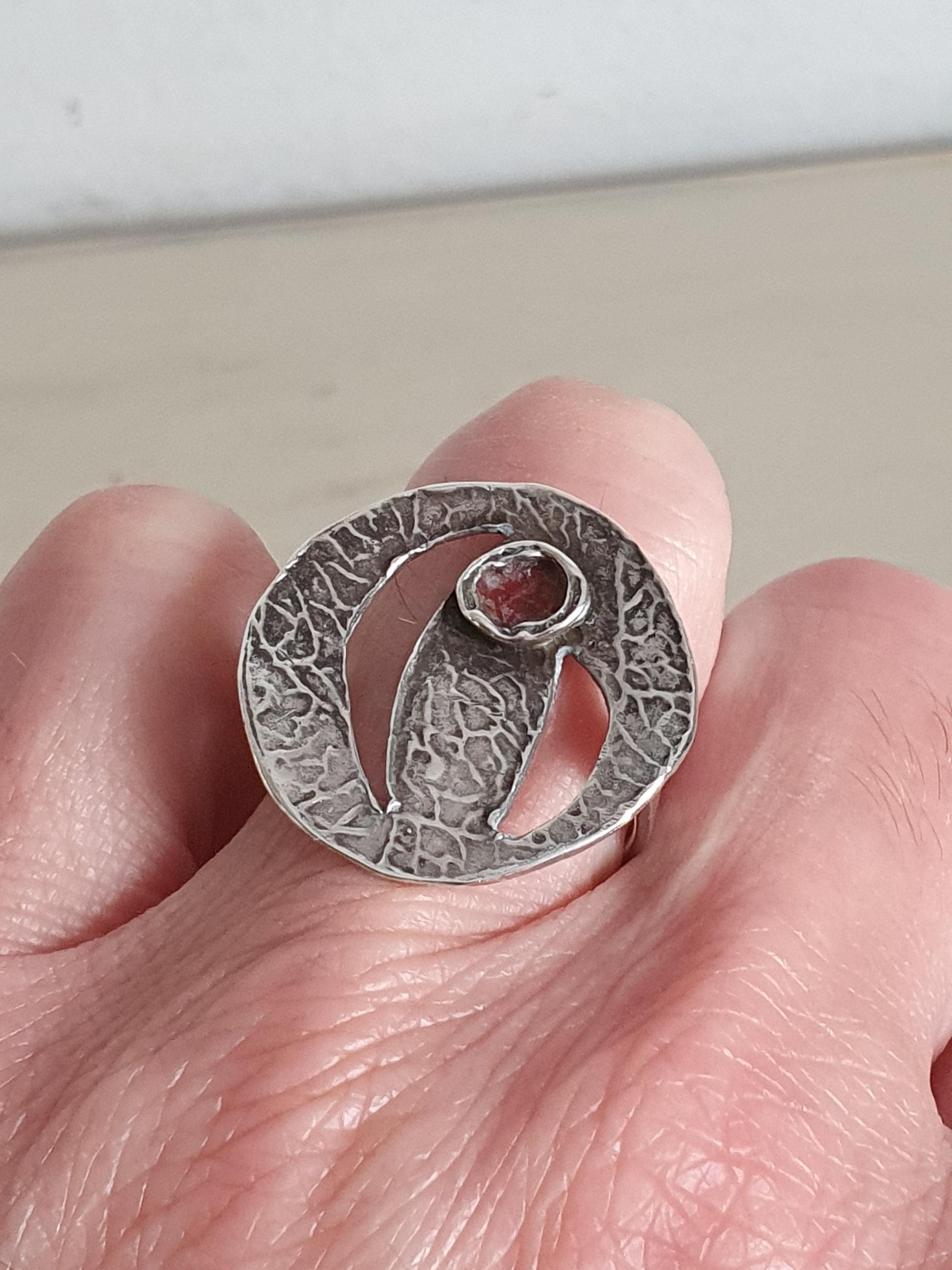 Bague Moderniste En Argent Massif Avec Druse Quartz Rose - Taille 55 - Occasion Très Bon état