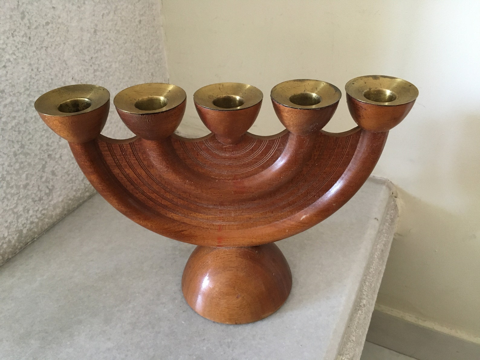 Menorah Candle Holder. Wood and Brass Jerusalem 5 Candles Etsy
