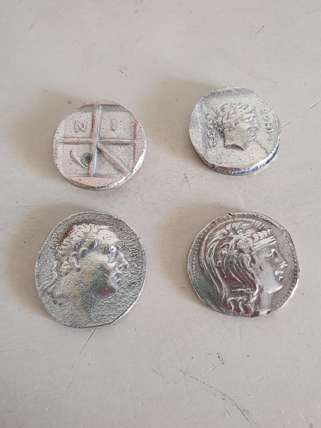 Set of 4 Handcrafted Greek Ancient Coin Replicas – 24-28mm (0.94-1.10 ...
