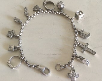 Bracelet Manchette Antique - Métal Argenté Et Pierres Vertes - Ancien - Style Bijou Vintage