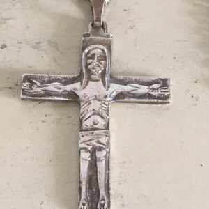 Greek Sterling Silver Artistic Cross with Long Chain. Vintage Unique Handmade Christian Cross. Rare Design Unisex Cross Pendant from Greece. image 3