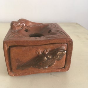 Ceramic Ashtray with Drawer. Lizards Sculptures Vintage Handmade Ashtray. Unique Ceramic Art Ashtray for Cigarettes. Thick Heavy Ashtray.