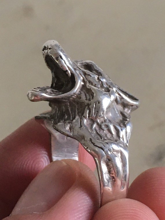 Sterling Silver Wolf Head Ring. Wolf Sculpture Ha… - image 9