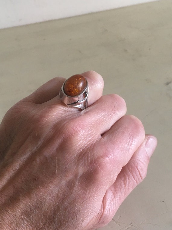 Sterling Silver and Amber Ring. Tall & Big Oval F… - image 9
