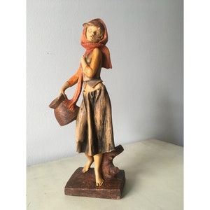 Italian Girl Ceramic Statue. Terracotta Figurine Made in Italy. Vintage Ceramic Statuette.