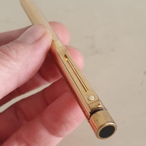 Vintage Sheaffer Imperial Brass goudkleurige balpen in originele metalen behuizing, gemaakt in de VS, schrijfinstrument voor verzamelaars, kantoorcadeau.