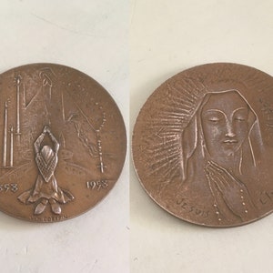 J. H. Coeffin Signed Christian Medal. Collectible Vintage Solid Bronze Medallion. Mother of God Figure in Relief.