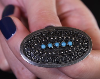 Vintage Brooch with Beautiful Motif and light blue Turquoise stones. Brooch Pin for Women.