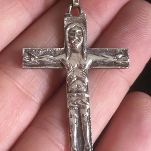 Greek Sterling Silver Artistic Cross with Long Chain. Vintage Unique Handmade Christian Cross. Rare Design Unisex Cross Pendant from Greece. image 6