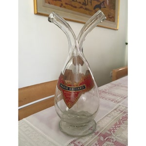 Vintage Barware Double Necked Glass Bottle. French Brandy 1950&#39;s Decanter-Pourer.