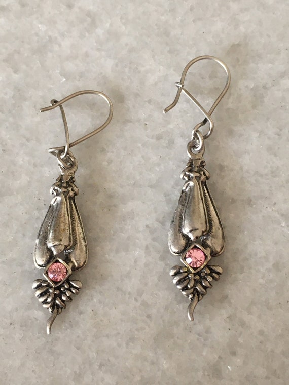 Early 1900's Art Nouveau Silver Drop Earrings. Ra… - image 1