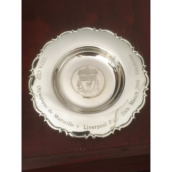 Sterling Silver Liverpool F.C. VIPs Souvenir Dish. Rare Football UEFA CUP Memorabilia. Fully Hallmarked English Collectible Silver Plate.