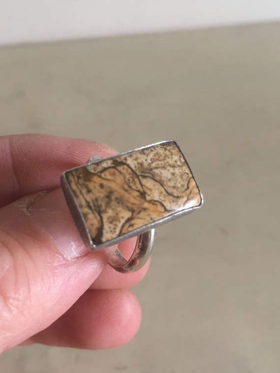 Sterling Silver 950 Jasper Rectangular Signed Rin… - image 3