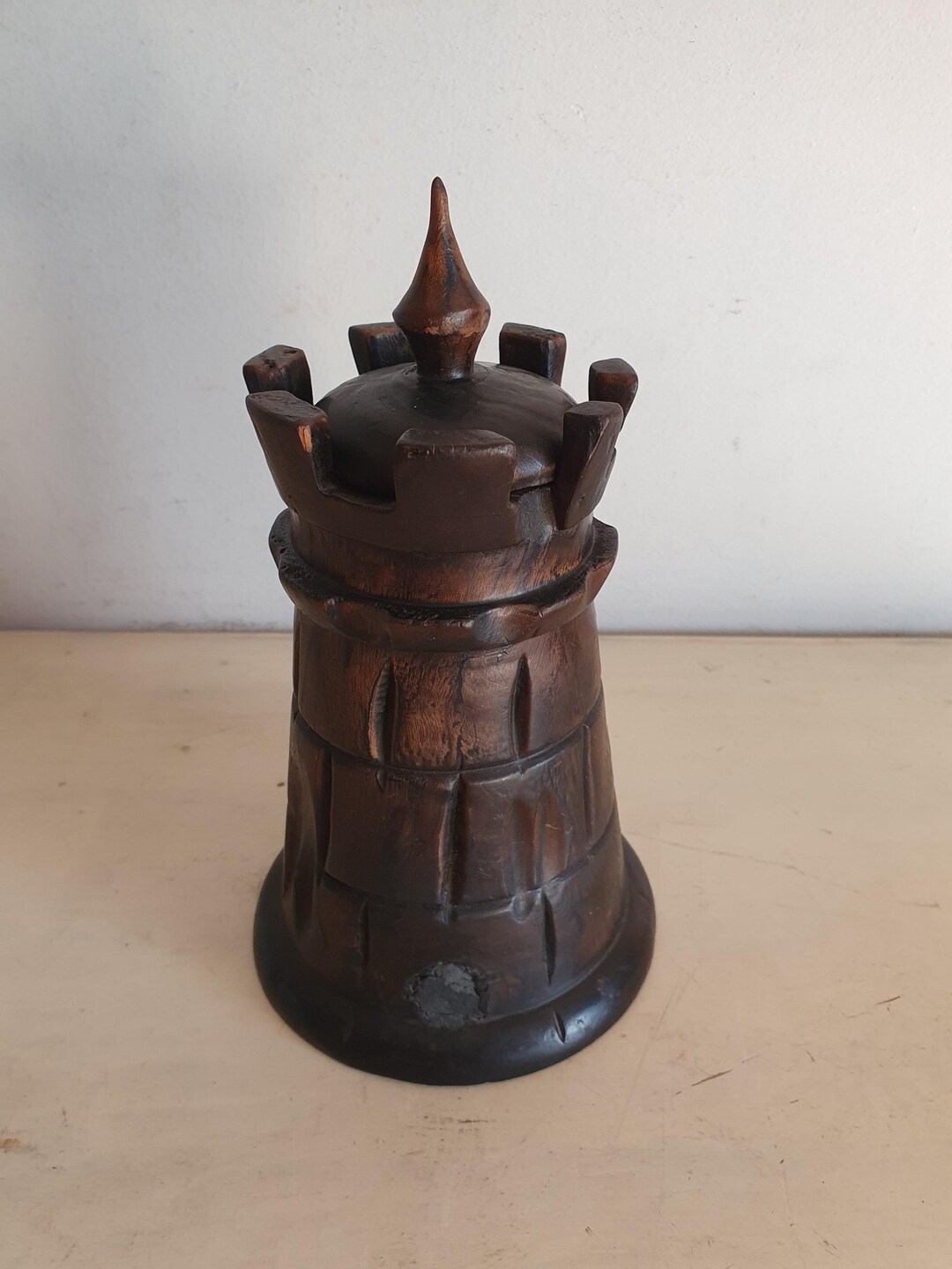 Hand-carved Wooden Tower Shaped Box With Lid, Castle Rook Design, 21cm ...