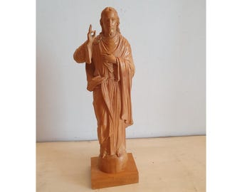 イエス・キリスト像 Jesus Statue アンティーク 木彫り彫刻 ヴィンテージ 手彫り イエス・キリスト 木製像 – 高さ10.2インチ