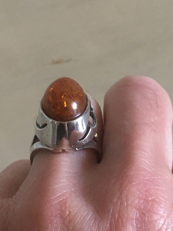 Sterling Silver and Amber Ring. Tall & Big Oval F… - image 10