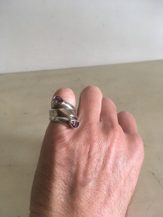 14K Gold, Silver 950 and Amethyst Ring. Robust St… - image 8